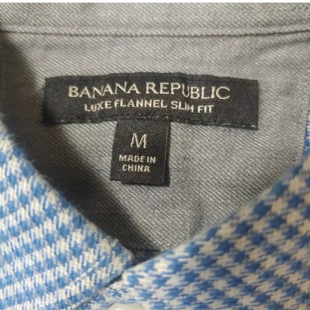 Banana Republic Luxe Flannel Shirt Men Med Gorp Academia Preppy Blue Micro Check